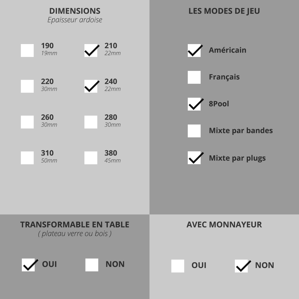 Tableau options Billard BlackLight Billards Toulet