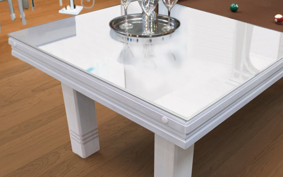 billard table plateau verre blanc