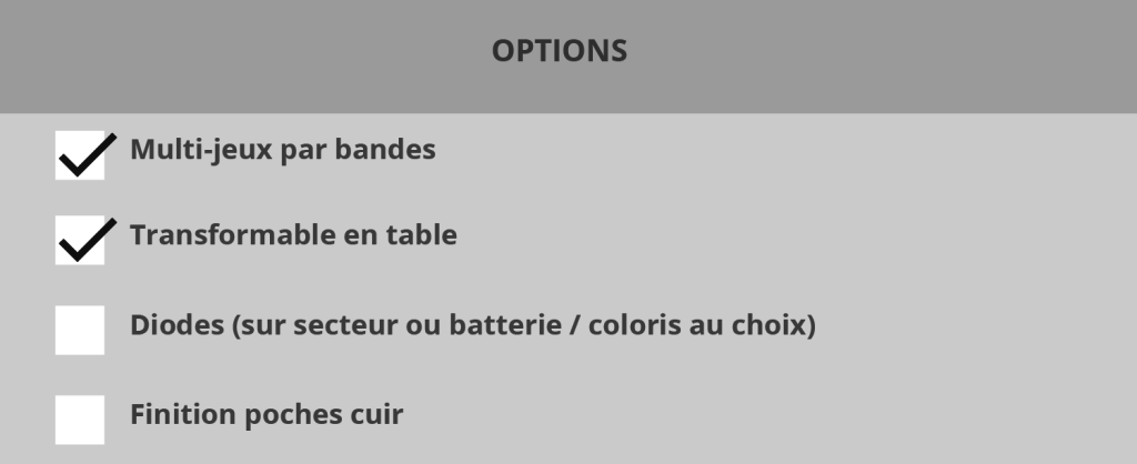billard en bois Freijo fiche options