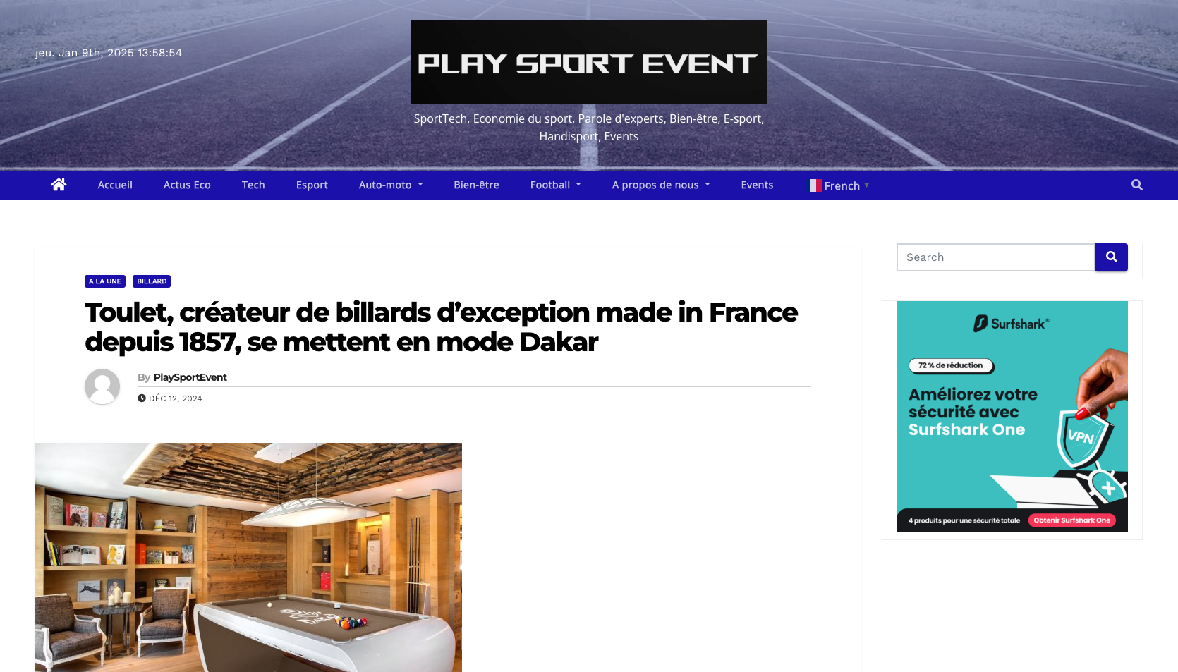 Article de presse Play Sport Event Billards Toulet collection Dakar 2025