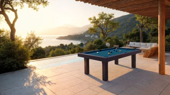 table de billard outdoor Bubbly gris tapis bleu sur mesure Toulet