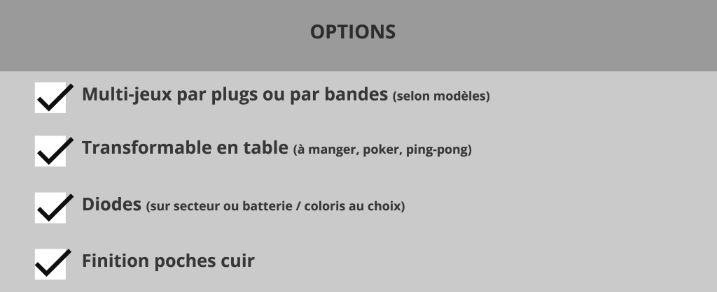 Tableau fiche options Billard Blacklight Billards Toulet